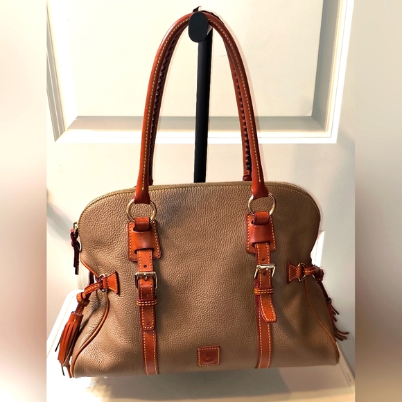 SOLD- Dooney & Bourke Florentine Leather Domed Buckle Satchel - Taupe Brown - Picture 1 of 11